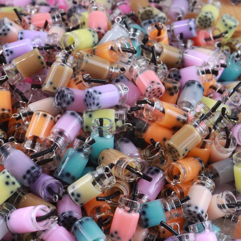30pcs Random Mixed Milk Tea Cup Charm Beverage Pendants with Bottle Milk Tea Charms Pendants Diy Keychain Women Key Chain Gift