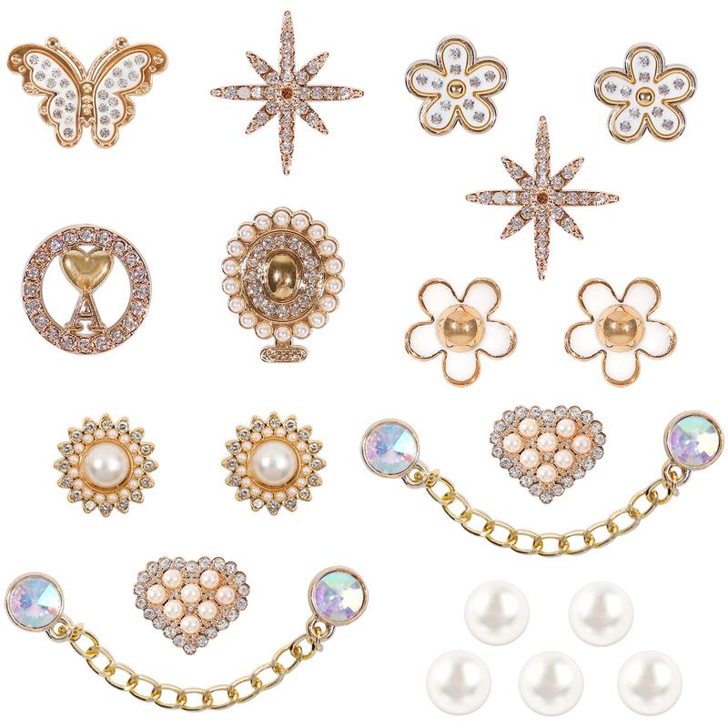 20 Pcs Shoe Charms Chains Accessories for Women Flower Pearl Clog DIY Shoe Decoration Charms Rhinestone Shoes Charms Chains Bling Cute Decor for Party Birthday Favor