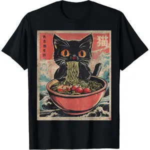 Comfort Cotton "Cat Ramen" Japanese Funny Graphic T-Shirt| Kawaii Cat Anime Gift Tee