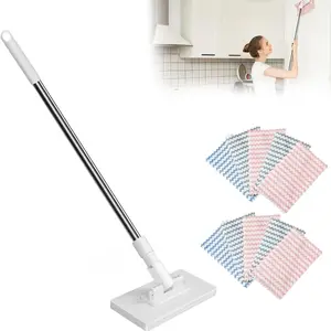 No-Touch Disposable Facial Towel Mop with 95cm Handle for Kitchen & Bathroom Zero-Hands Cleaning Eco-Friendly Multi-Surface Cleaner Set Includes 10 Pads