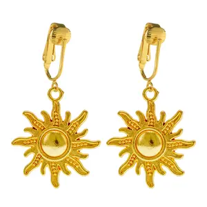 Gold Sun Clip On Dangling Earrings