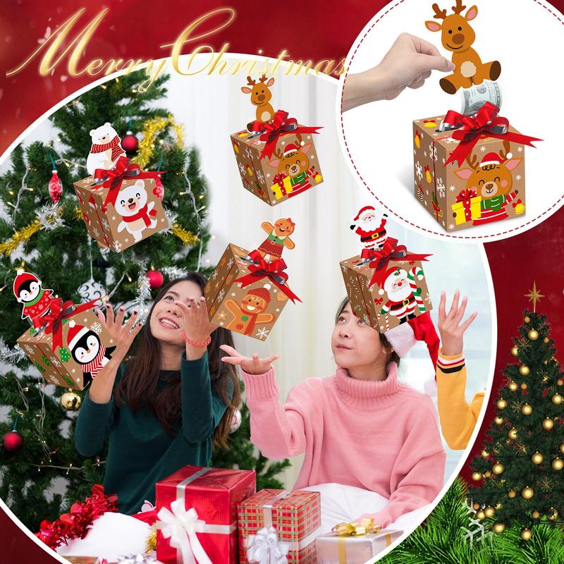 Christmas Clearance Sale 12 Pcs Christmas Money Gift Box Cash Gift Envelopes for Cash Pop Up Cash Holder with Festive Bows Clear Seal Bags Santa Pattern for Friends Wives Sisters,DIY Surprise Merry Pull Box Kit Christmas Holiday Birthday Party Supplies