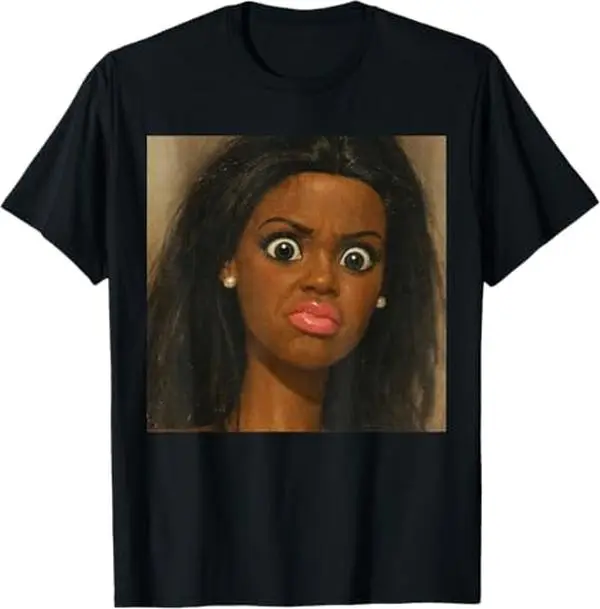 Men's Casual Short-Sleeve T-Shirt - Funny African American Disgusted Doll Face Meme Top, Menswear Apparel, Tshirt, Shortsleeve, Round Neck, Cotton Fabric, Disgust Face, Standard Fit