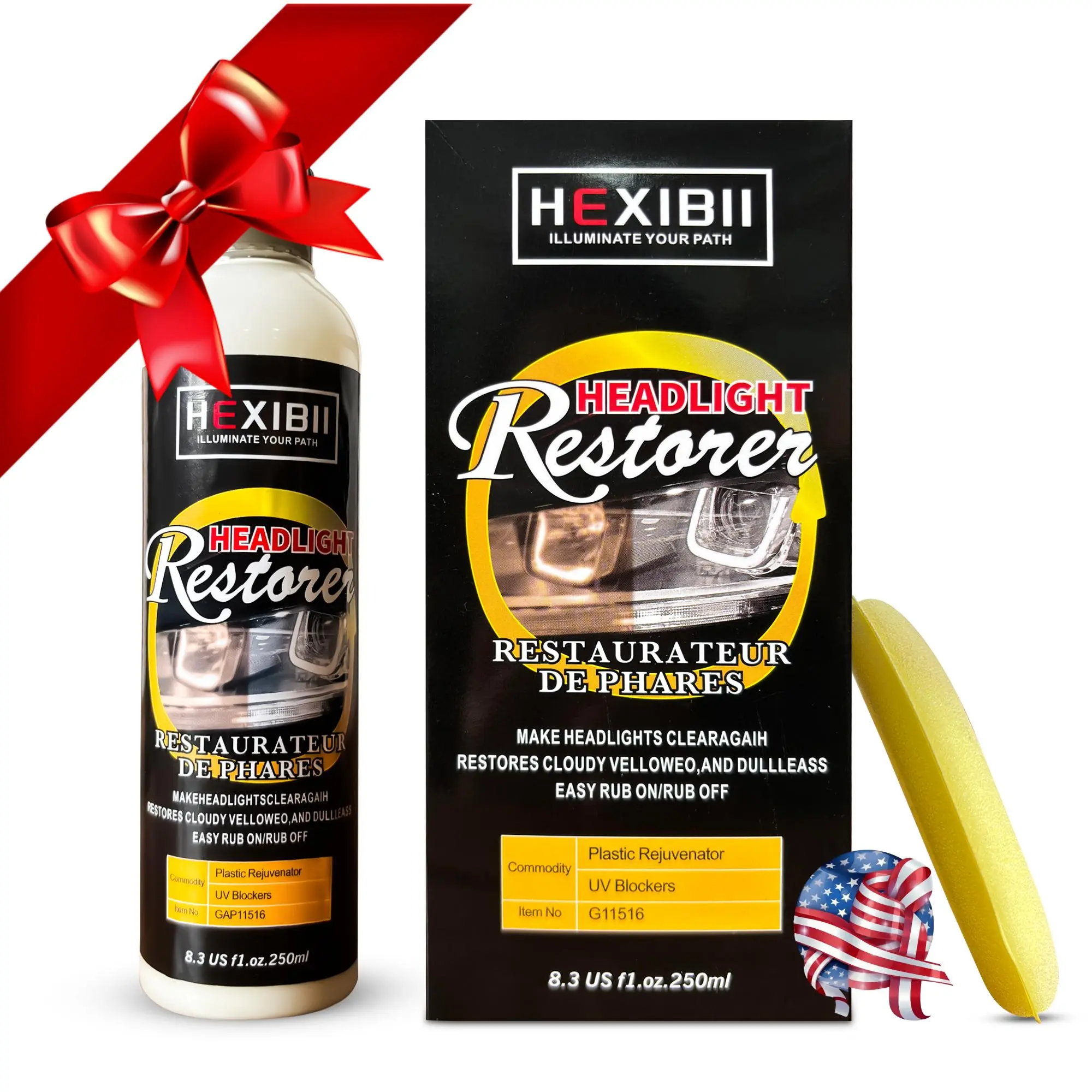 HEXIBII-Headlight Repair Tool,Automotive Headlamp Restoration,Headlight Cleaner Restores Clear Car Plastic and Protects from Re-Oxidation,Car Light Repair Liquid,