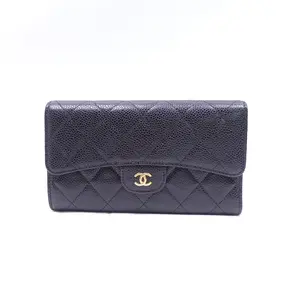 Pre-owned CHANEL Caviar Small Leather Goods CF Black Wallet T10369774
