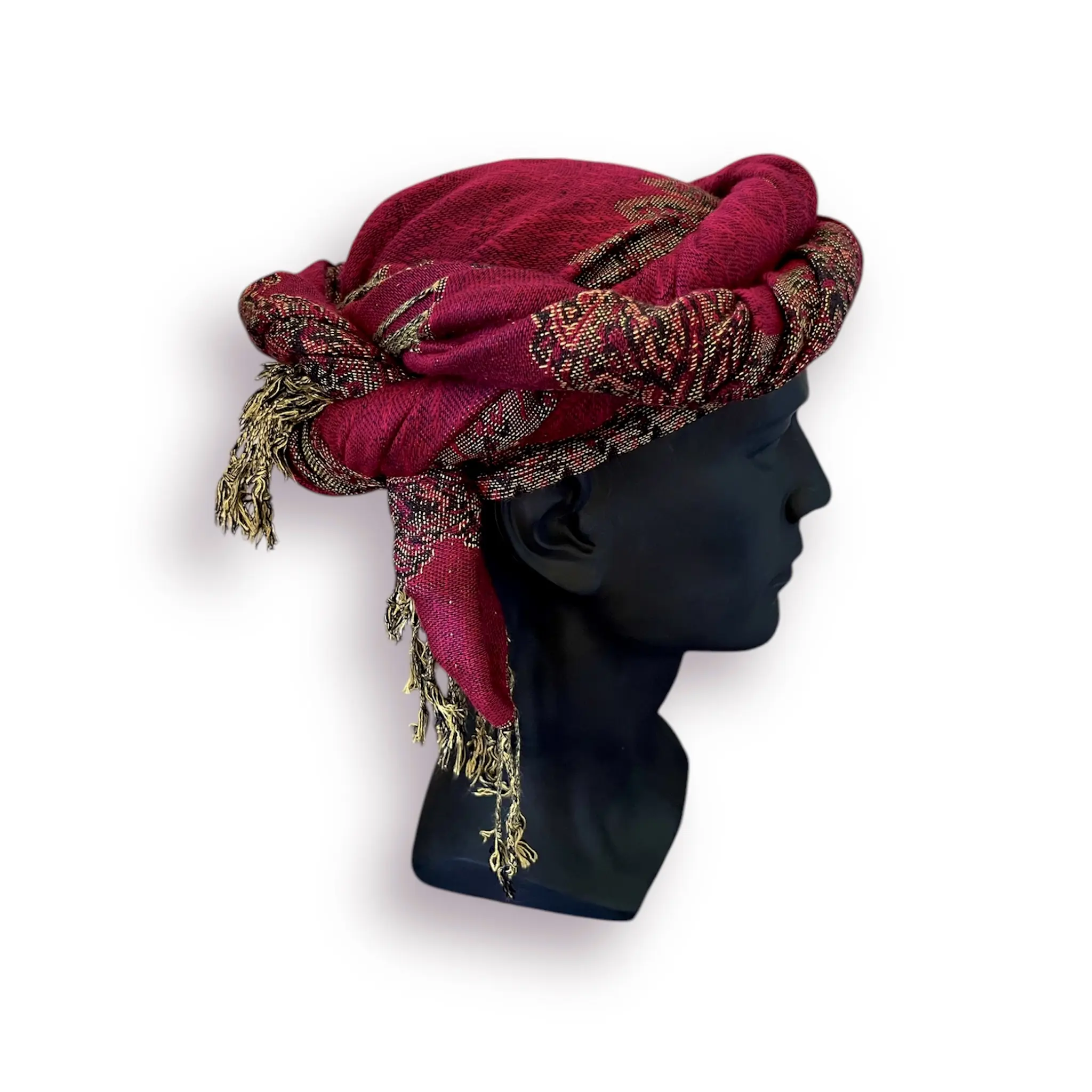 Burgundy Boarder Head Wrap Turban