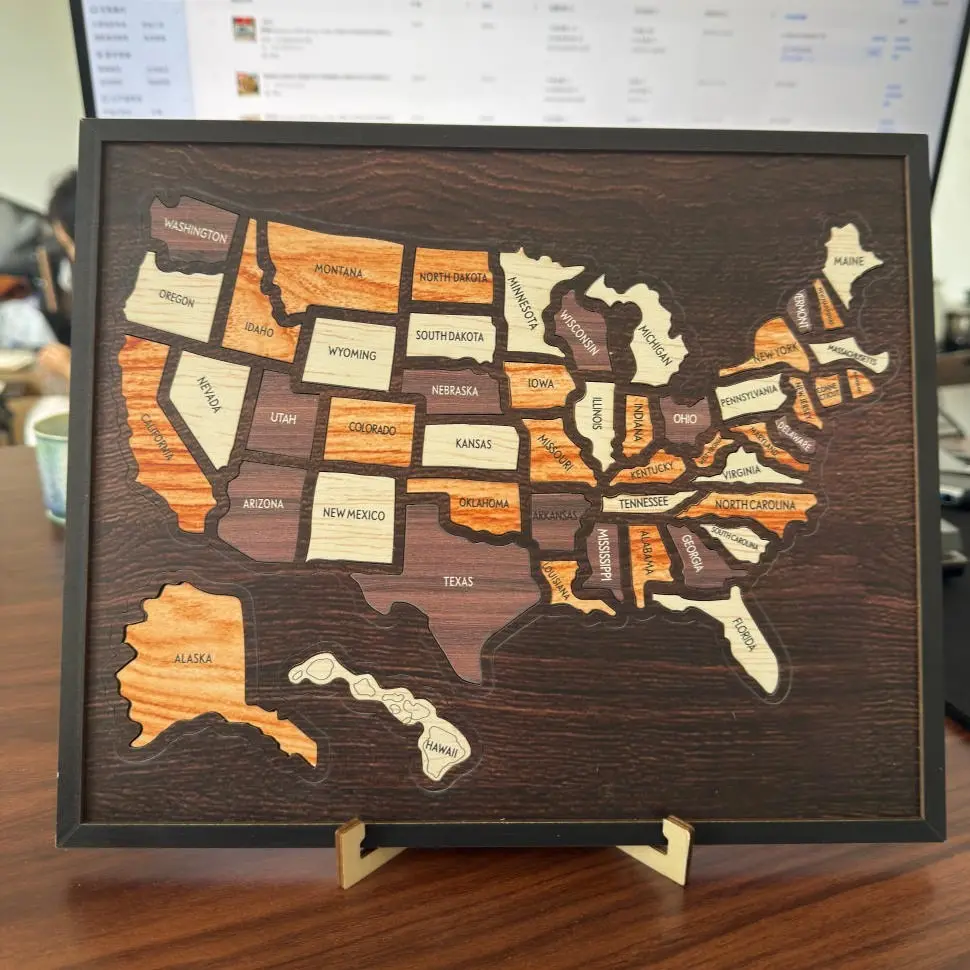 DIY Solid Wood United States Map Pattern Puzzle Bag Accessory - Wood Puzzles, Minimalist Room Decor, Home Geography Toy, Educational Travel Tracker for Friends