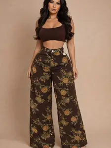 Coffee Flower Print Jeans