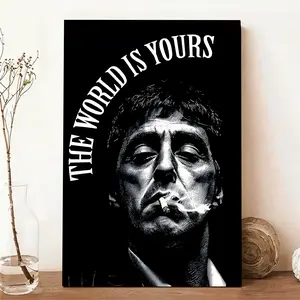 Scarface "The World Is Yours" 2D Canvas Wall Art Retro Movie Poster Decor,Wall Art Decor for Home Living Room Bedroom Office, Wall Art Decoration