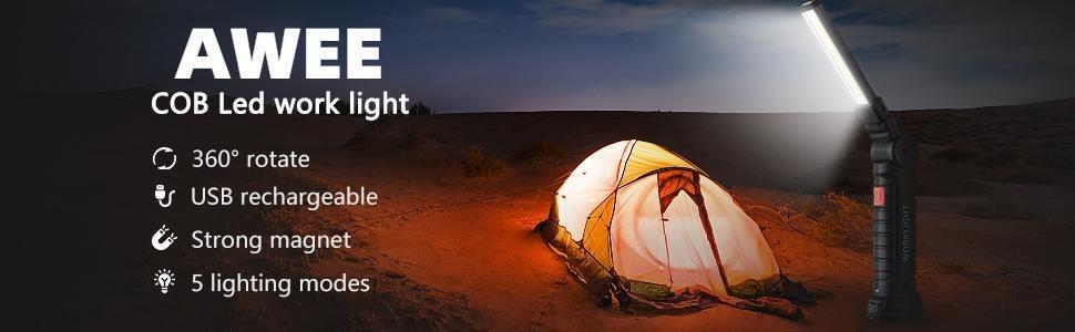 AWEE Tool Gift for Men, 2-Pcs Rechargeable LED Lighting Tools, Barbecue and Outdoor Dining Lights, with Magnetic Base, 360° Rotatable, Multi-Functional Lighting, Suitable for Repairs, Outdoor Activities, Valentine's Day Gifts, Kids' Birthdays, Men's Gifts