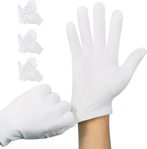 3 Pairs White Cotton Gloves, Premium Cotton Gloves for Dry Hands Sleeping, White Gloves for Moisturizing Hands Women and Men, Cloth Gloves for Eczema, Spa Glove for Lotion Overnight by Htaexpu