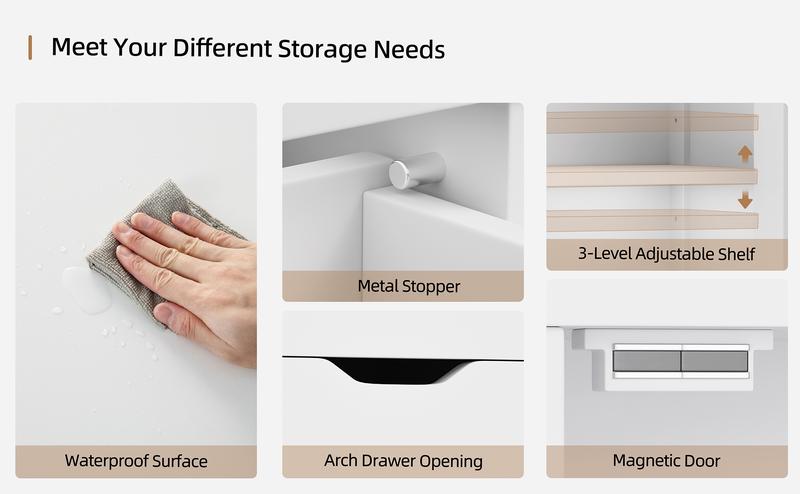 Walsunny Tall Bathroom Cabinet, Corner Sideway Kitchen Storage with Adjustable Shelves,  Towels Shampoos & Washing Supplies Space Saving Furniture, Floor Mount Narrow Tall Cabinet for Home, Versatile Farmhouse Pantry, White