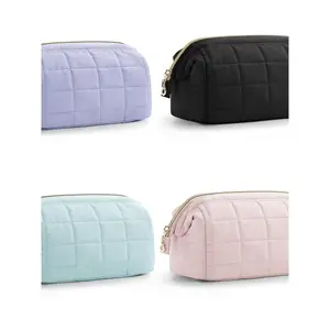 Large Capacity Cloud Bag Quilted Down Silk Cotton High Aesthetic Makeup Bag Cosmetic Pouch Vanity Purse Portable Travel Storage Wash Bag, Casual Style, All Seasons