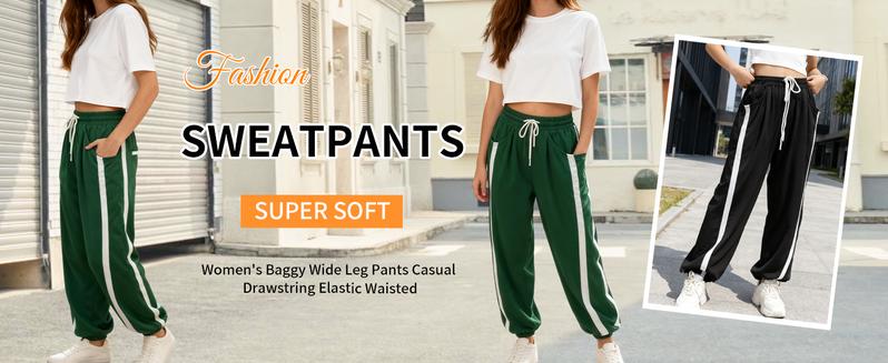 WoodBerry Women's Casual Wide Leg Pants Elastic Waisted Waist Drawstring Spring Sweatpants Contrast Color Y2K Baggy Athletic Trousers with Pockets WoodBerry Women's Casual Wide Leg Pants Elastic Waisted Waist Drawstring Spring Sweatpants Contrast Color Y2K Baggy Athletic Trousers with Pockets