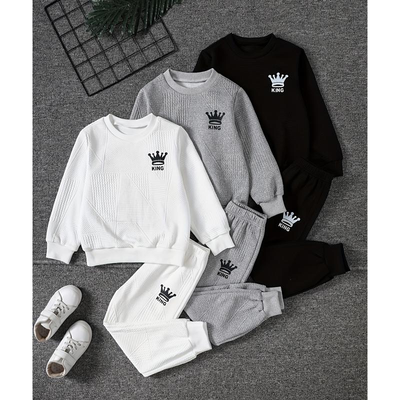 6-piece boy spring, autumn and winter trend leisure sports suit boy letter printed long sleeve pullover sweater jogging pants suit is suitable for 3-14 years old.