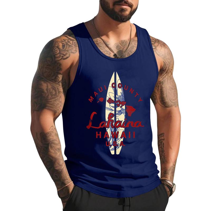 Style A H403 MAUI Lahaina Vintage Hawaiian Islands Hawaii Tank Top , Summer Gym Muscle Sleeveless, Casual Knitted Slim Fit Beach Tank top Fabric Menswear