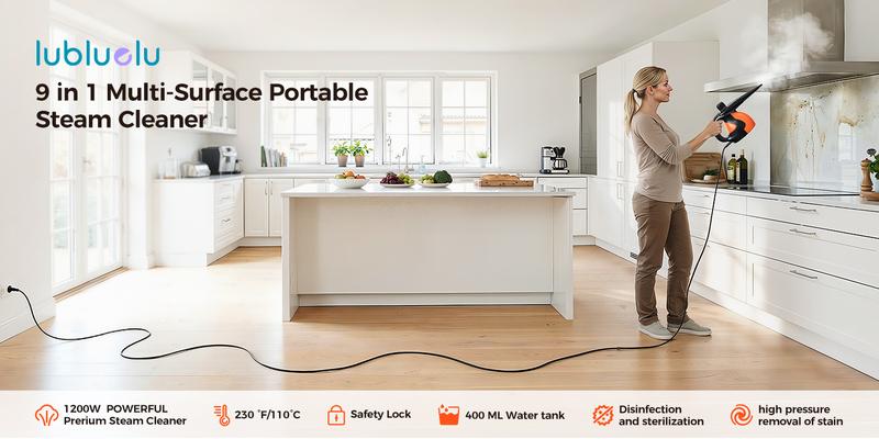 Pressurized Handheld Steam Cleaner, Chemical-Free Multi-Surface Steamer with 9 Accessories for Kitchen, Bathroom, Car, Appliances & Home Cleaning Pressurized Handheld Steam Cleaner, Chemical-Free Multi-Surface Steamer with 9 Accessories for Kitchen, Bathroom, Car, Appliances & Home Cleaning