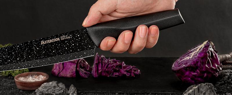 Astercook Knife Set, 6 Piece Kitchen Knife Set, Aesthetic Blade Knife Block Stainless Steel