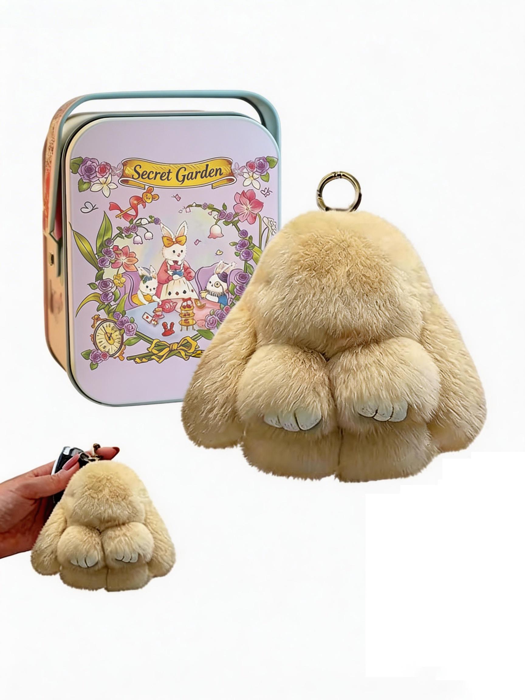 Bunny lulu Rabbit Keychain with Metal Box, Soft and Fluffy Rabbit Keychain, Cute Colorful Rabbit Fur Ball, Stylish Women's Keychain