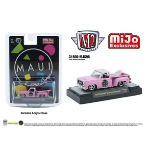 M2 1979 Chevrolet Silverado Stepside with Surfboard, Pink, 1:64 Scale, Diecast Model Car