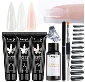 Poly Extension Gel Nail Kit, Clear White Pink With Slip Solution Dual Builder Nail Forms, Clips for Poly Gel, Starter Kit for Home Manicure Set, Nude