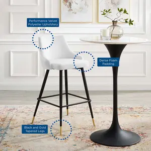 Modway Adorn Performance Velvet Bar Stool in White
