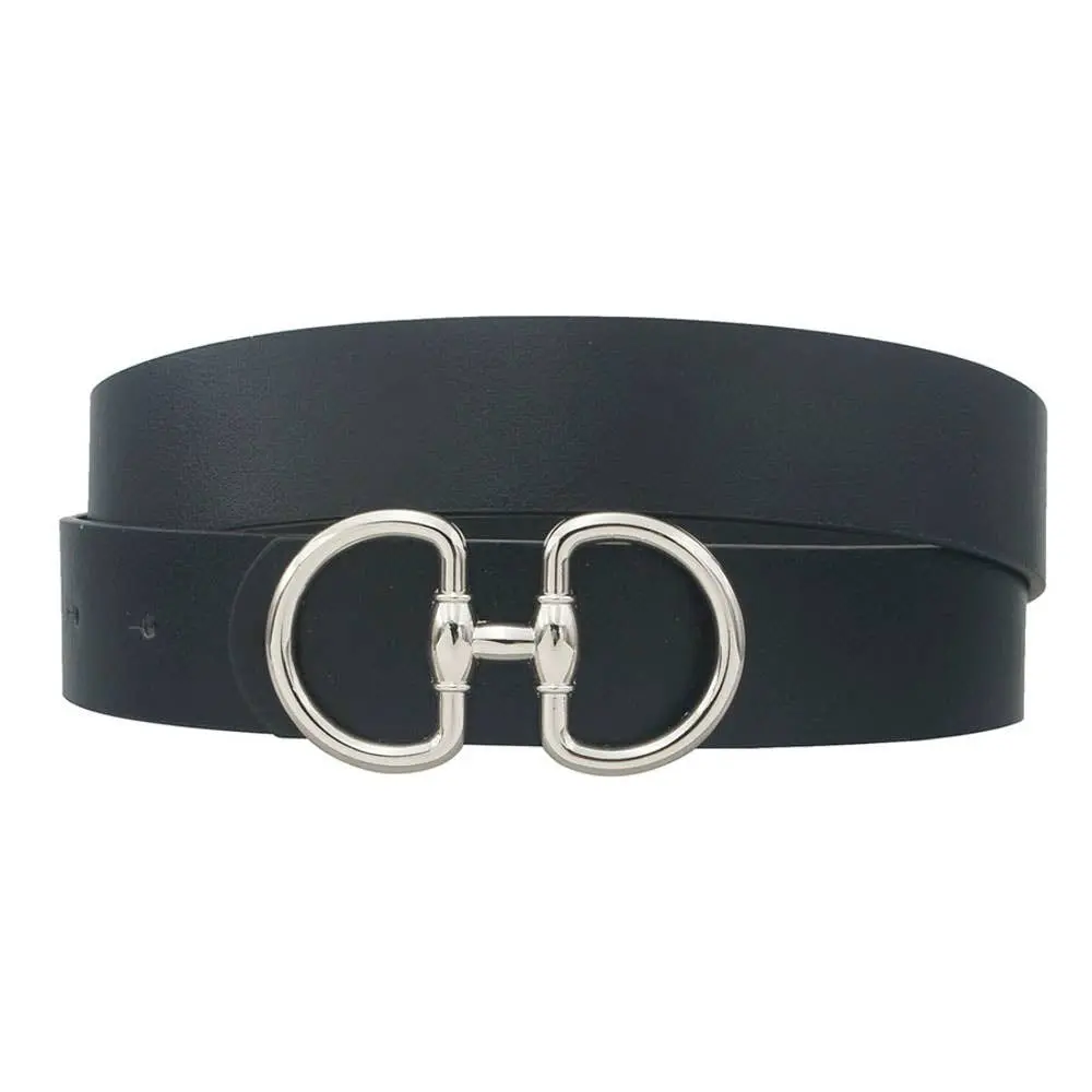 Women's D-Link Horsebit Buckle Belt, Classic Smooth Waist Strap, Designer-Inspired for Dresses, Denim, and Business Casual Outfits