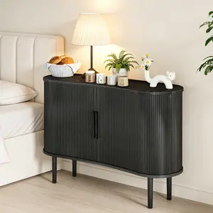55in Storage Sideboard Modern Fluted Buffet Cabinet with Sliding Door and Solid Wood Legs for Kitchen Living Room Bedroom
