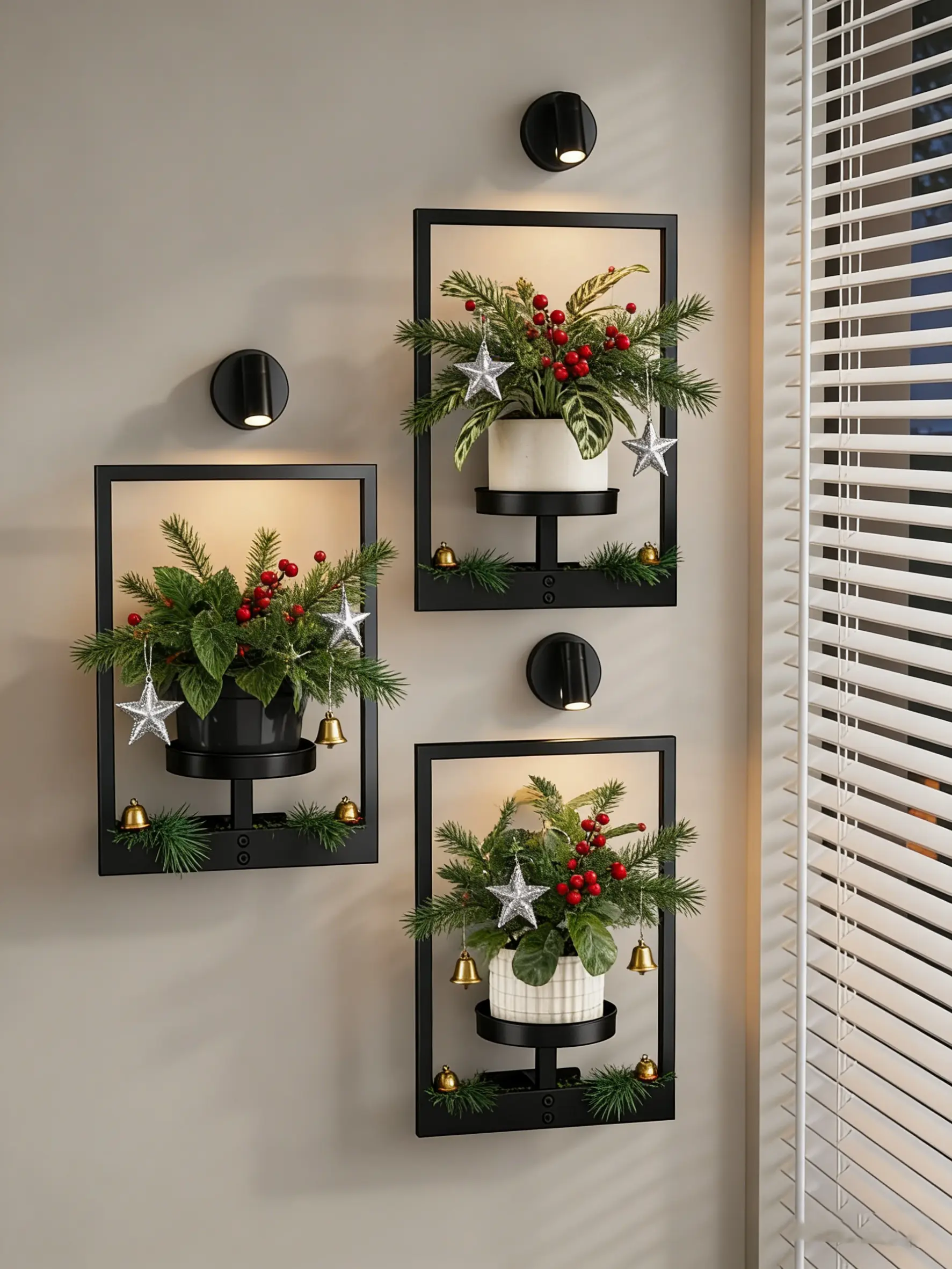 Bamworld 2/3-Pack Metal Vertical Rectangular Wall Planters with 3 Spotlights (Not Grow Lights) - Indoor Hanging Home Decor Pots, Whimsical Home Decor, Unique Apartment Accessory, Summer Gift for Lego Plants