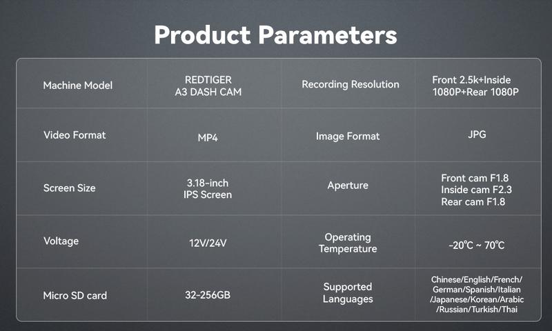 REDTIGER A3 3 Channel Dash Camera 32GB Card 2.5K+1080P+1080P IRCamera Wifi Dashcam HD Driving Recorder-Holiday Haul