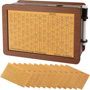 Wooden Cash Money Saving Box,Piggy Bank for Kids & Adults,10000 Savings Challenge Box,Coin Bank Toys Gift for 3-12 Year Old Boys & Girls (Upgraded 12 Amounts)