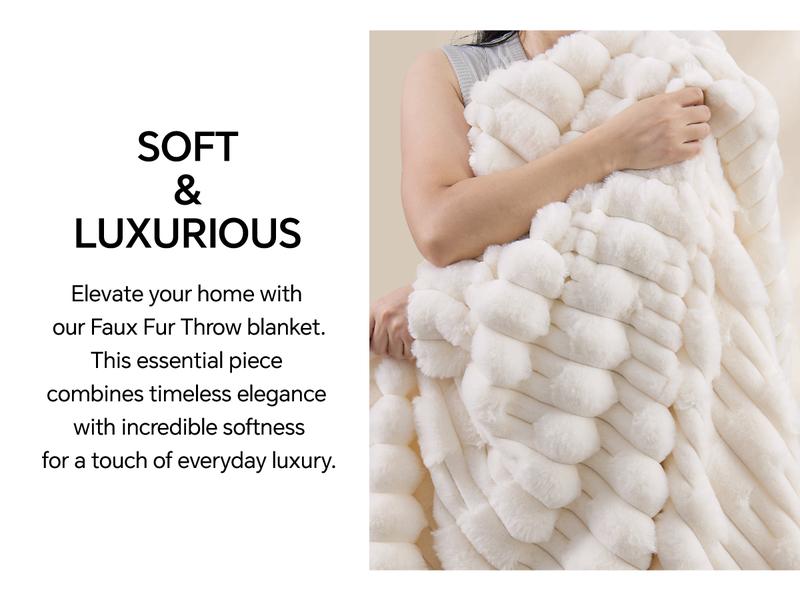 BEDELITE Faux Fur Throw Blanket for Couch -Super Soft & Warm Plush Striped Blanket for Sofa and Room Decor, Luxury Cozy Plush Fluffy Winter Blanket Gifts for Women Men Mom Dad Valentine's Day gift