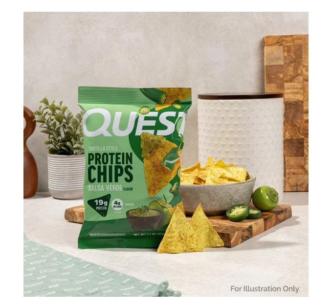 Quest Tortilla Style Protein Chips, Salsa Verde Flavored, Baked, 1.1oz, 4 Bags