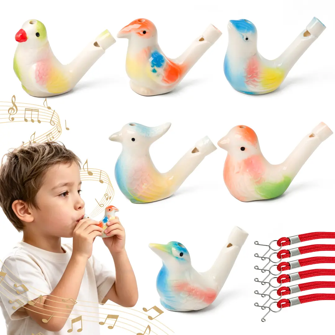 6 Ceramic Bird Whistles, Bird Water Whistles, Bird Call Whistle for Water and Bath Play Fun, Birthday Gift, Easter Gift