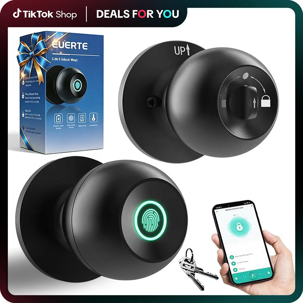 [Deals for You Days] Fingerprint Smart Lock,Keyless Entry Door Lock,1 Count Smart Door Knob with APP,Biometric Lock Great for Bedroom,Garage,Apartment,Room Accessories, Springtok, Dealsforyoudays,FathersDayGift