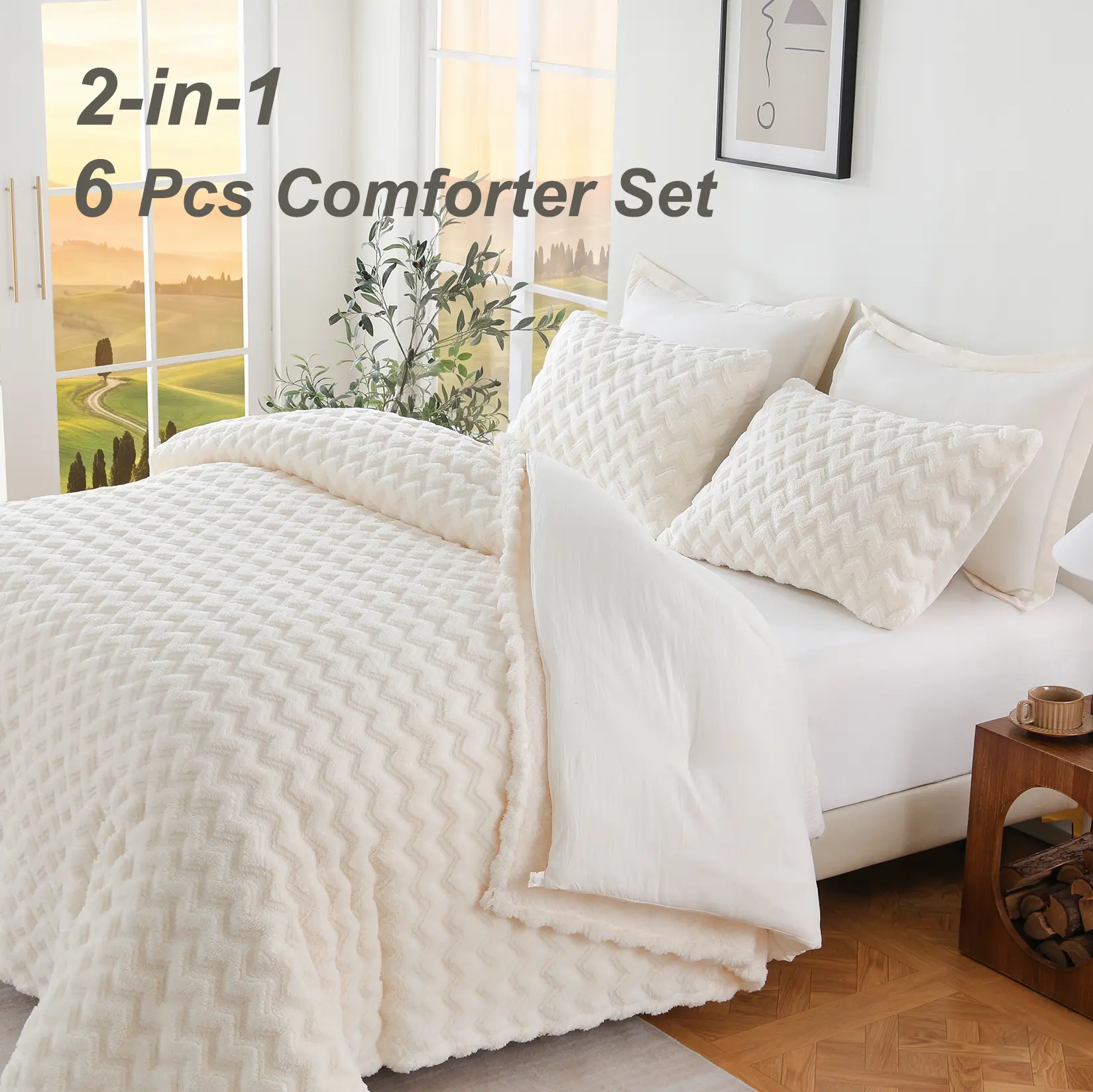 【Back to School】DOWNCOOL 2-in-1 Detachable 6pcs Comforter Set with Blanket, 4-Season Removable Layers for Year-Round Comfort, All-Season Comforter Set, Perfect for Dorm/School/Home, Comfy Bedding Set Easy Clean