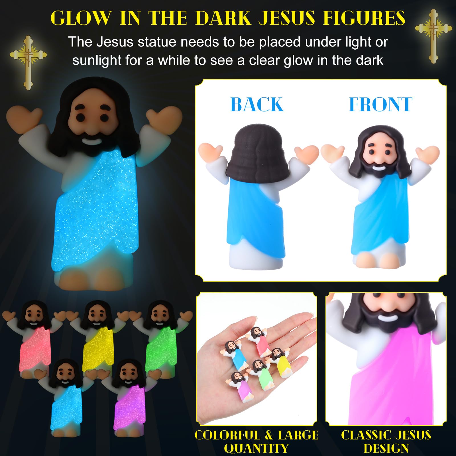30 Sets Mini Jesus Glowing Easter Jesus Figurines Religious Easter Theme Party Favors Original Design Sunday School Gift Easter Egg Stuffers Employee Appreciation Gift Creative Gift for Christian Baptism Family Friends