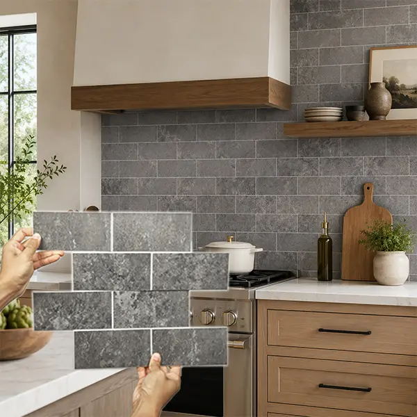 COLAMO Luxe Rectangular Subway Peel & Stick Tile - Rustic Charcoal Slate, 12"x12", 10pcs Pack, Pre-Pasted Self-Adhesive Wall Sticker, Modern Moisture-Proof Home Decor for Kitchen, Bathroom Countertop - Easy Installation, Easy Cleaning