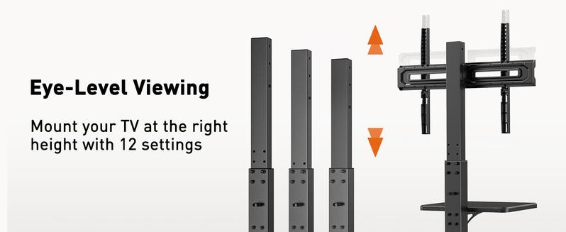 Floor TV Stand with Power Outlet, Universal TV Stand for 32-75 inch TVs up to 110 lbs, Height Adjustable Standing TV Mount, Tall TV Mount with Wood Base, Max VESA 600x400mm, PGFS06