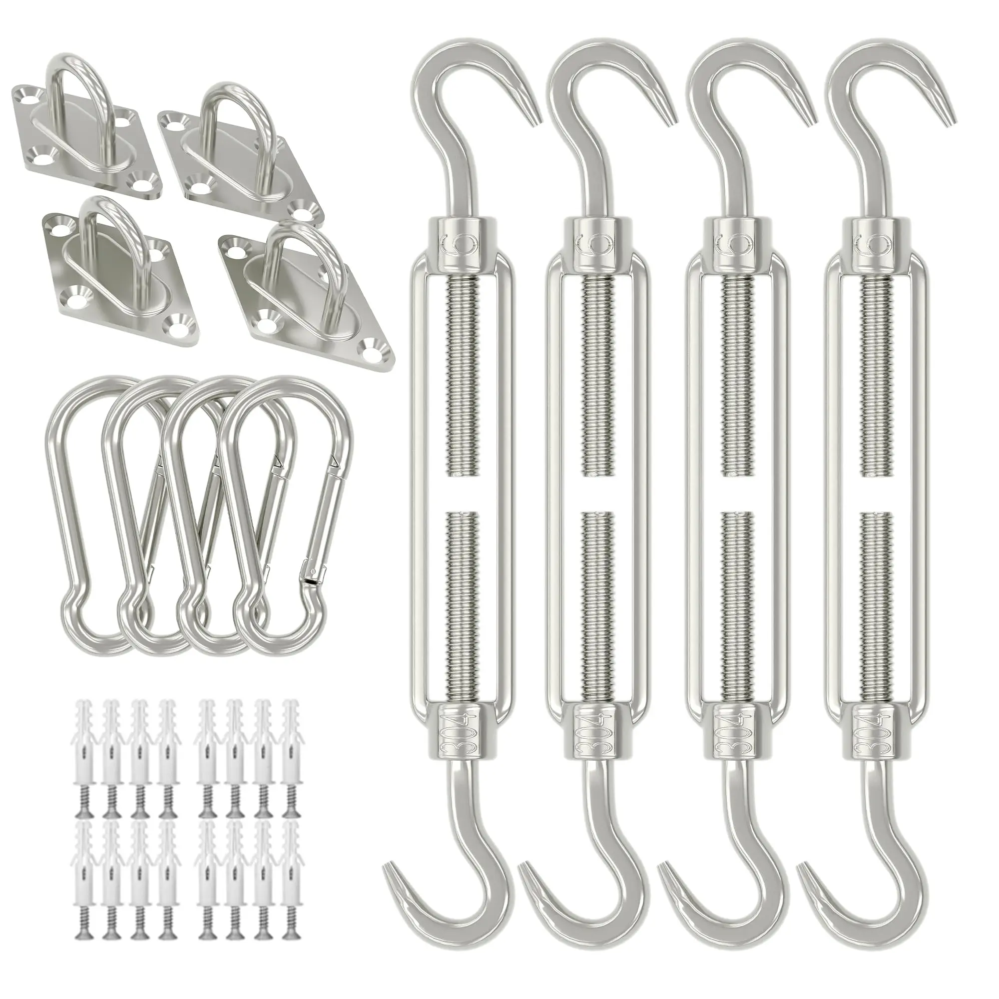 Outdoor 6in Shade Sail Installation Hardware Set - Heavy Duty Rust Resistant 304 Stainless Steel 6in Turnbuckles & Wall Brackets, Secure Attach Universal Awning Kit for Rectangle, Triangle Sunshades