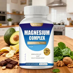 WINYEL MAGNESIUM COMPLEX Wellness Capsules With Malate & Glycinate And 8 ELEMENTAL MAGNESIUM, Supports Health 90 Capsules, Dietary Supplement. Healthcare Fitness Muscle Natural Bathroom Vitamins