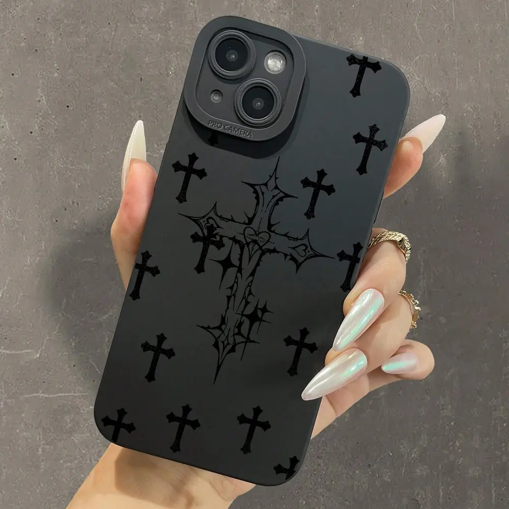 Black Cross Full-Protection Flexible TPU Smartphone Cover - Shockproof TPU Cushions, Bump Buffer Frame, Raised Edge Protector, Snapon Cutouts for iOS iPhone 13-17 Pro Max, Daily Drops Phone Accessory (p105), Accessories, Installation