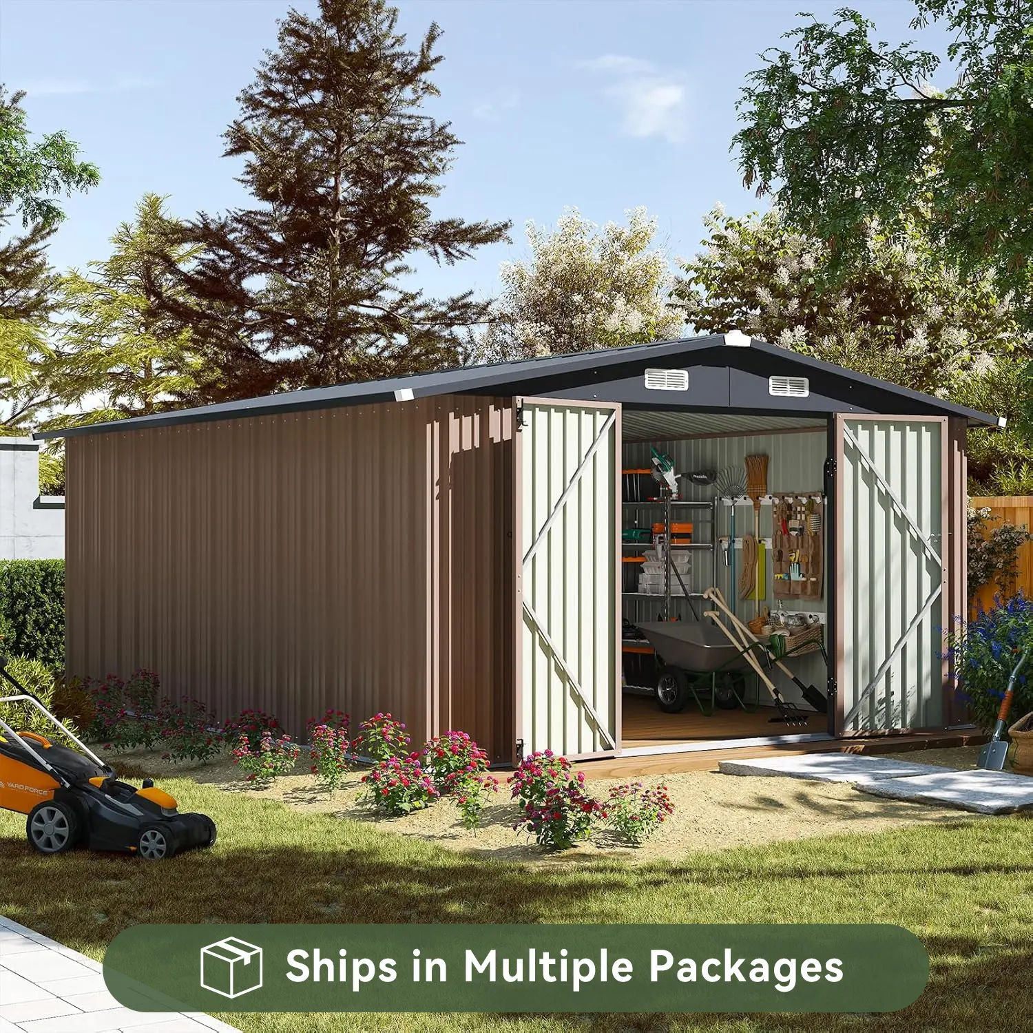 Aoxun Durable Steel Garden Shed - Multi-Size Galvanized, Lockable Doors, Waterproof Metal Storage for Backyard, Garden (4x6/8x10/10x12FT) Heavy-Duty Outdoor Building, Durable Garden Shed, Steel Garden Sheds