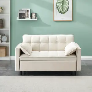 3-in-1 Convertible Sleeper Sofa Bed, 55 Inch Modern Velvet Loveseat Futon with Reclining Backrest & Pull-Out Bed, Compact Design for Small Living Rooms, Includes Toss Pillows & Storage Pockets