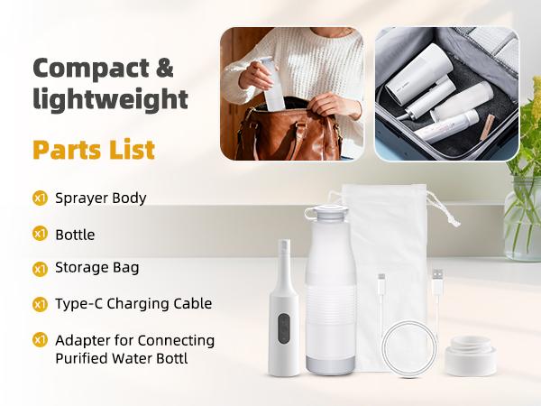 Hibbent Portable Bidet for Travel, High Pressure Electric Handheld Bidet Sprayer, 350-550ML Expandable Bottle for Personal Hygiene, USB-C Rechargeable Waterproof, Travel Bidet for Women & Men, White