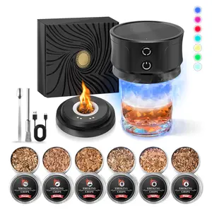 Wood-Metal Cocktail Smoker Kit with 6 Smoking Chips Variety Pack, Infused Drinks & Bourbon Accessories, Home Bar Essential, Gift for Men