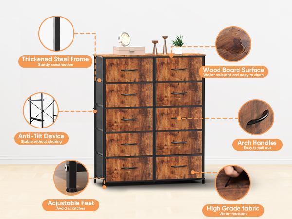 Sweet Furniture S - Tall Fabric Storage Tower Dresser with 10 Drawers and Wood Top for Bedroom Sweet Furniture S - Tall Fabric Storage Tower Dresser with 10 Drawers and Wood Top for Bedroom