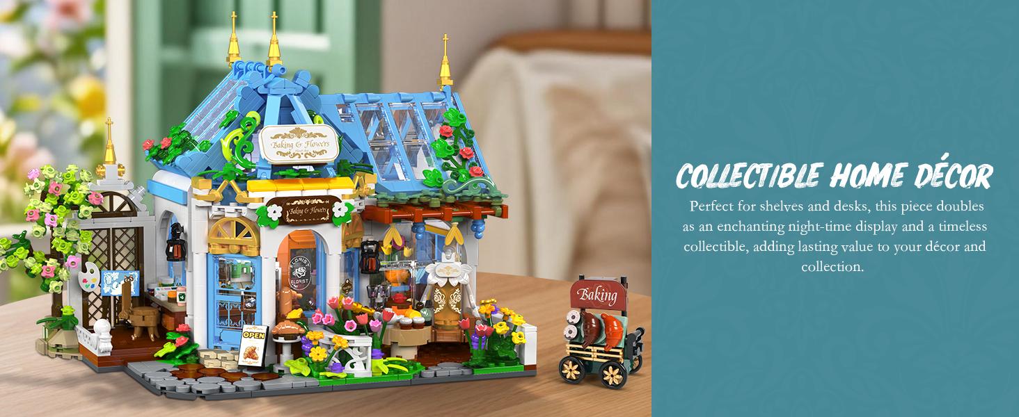 Flower Café House Building Set with LED, 1520 PCS Botanical Coffee Architecture with Openable Design, Floral Bakery Construction Model for Home Decor, Gift for Adults Women Teens Girl Boy 12+