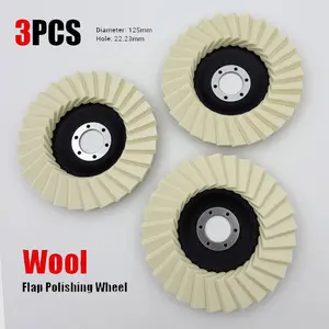 3PCS 5Inch Stone Polishing Wheels - WoolBuffing Discs for Stainless Steel, Aluminum &Metal - Angle Grinder Attachment for SurfaceFinishing & Restoration Tool Accessories Wool Polishing Wheels Buffing Pads