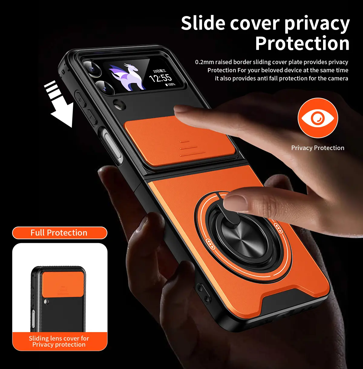 Cellphone Casing for Samsung Galaxy Z Flip 3/4/5/6/7/8, 360-Degree Rotatable Kickstand Ring, Built-In Slide Camera Lens Cover, Shockproof Anti-Drop Full Body Protection Handheld Device Case,back to school,back to school haul